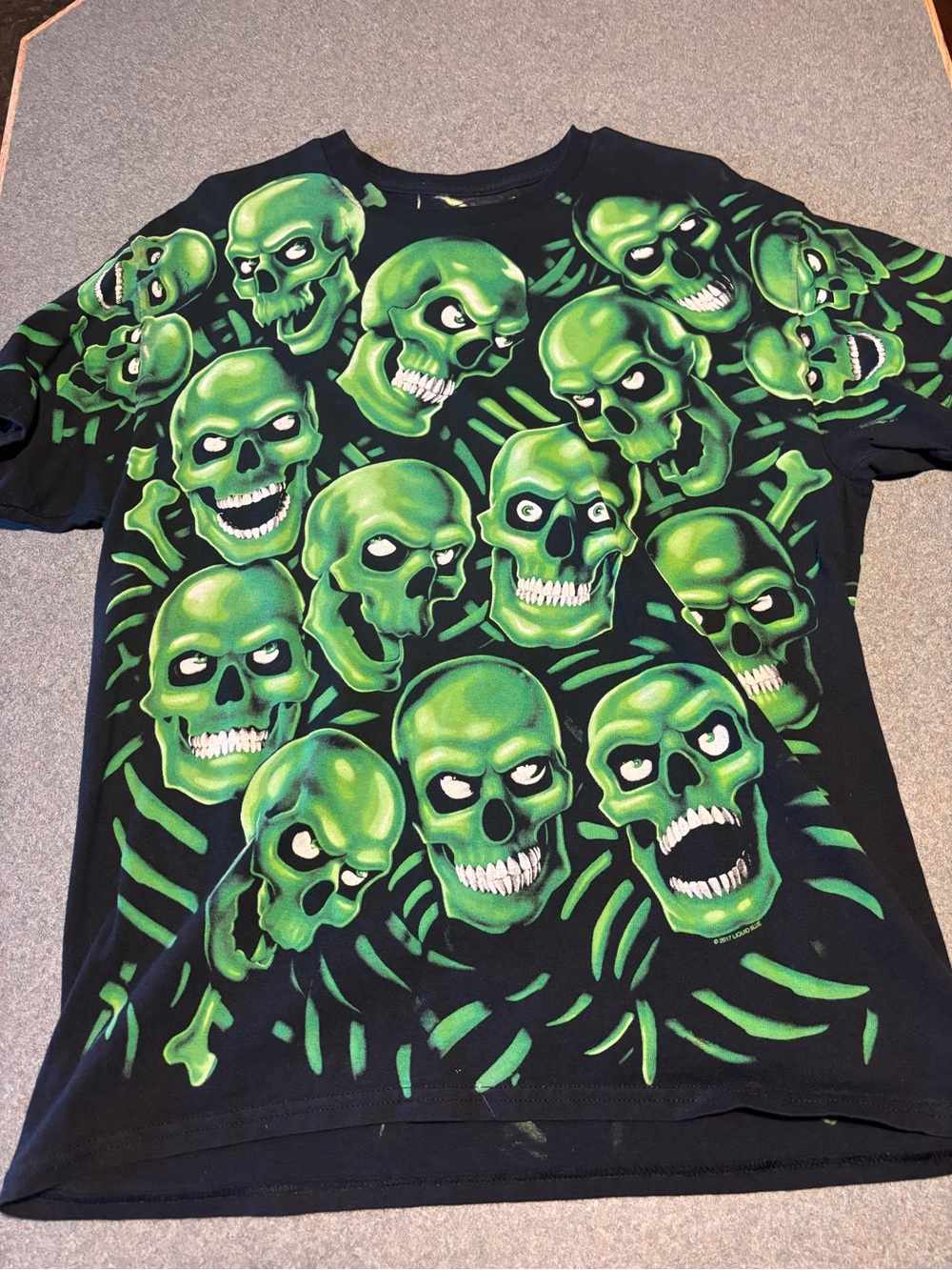 Hot Topic Black T‑Shirt with Neon Green Skull Graphic